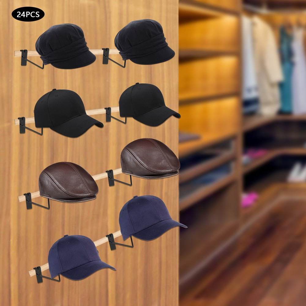 24 Premium Iron Hat Racks - Space-Saving Wall Mount Hang Display Hooks