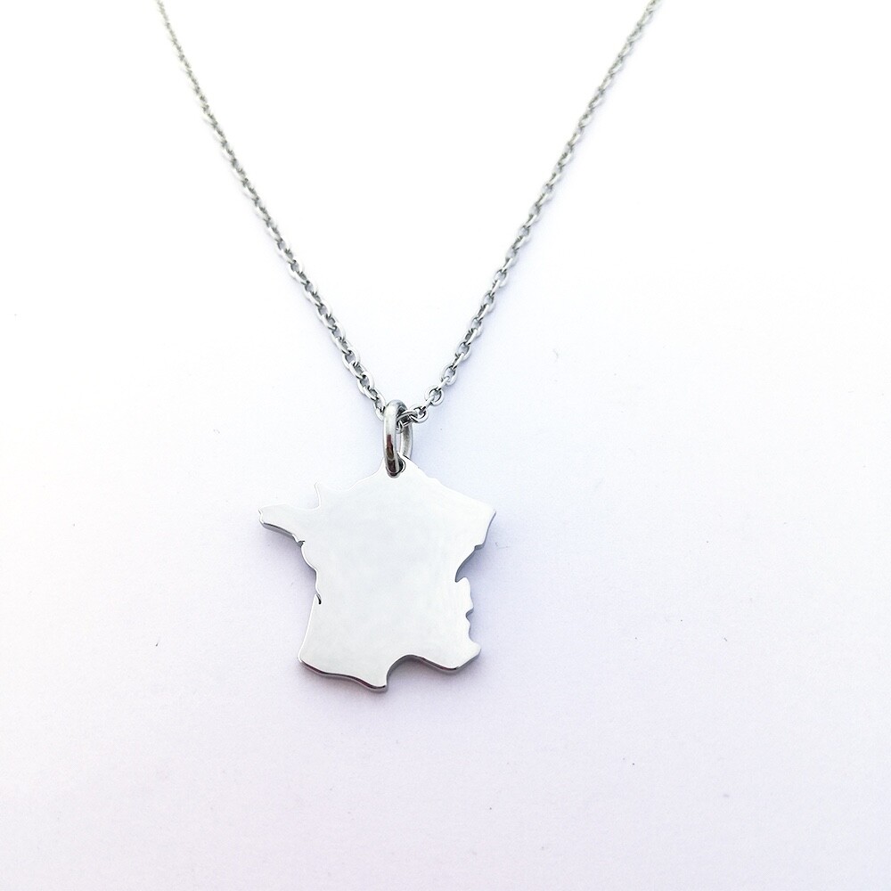 France Map Silver Necklace