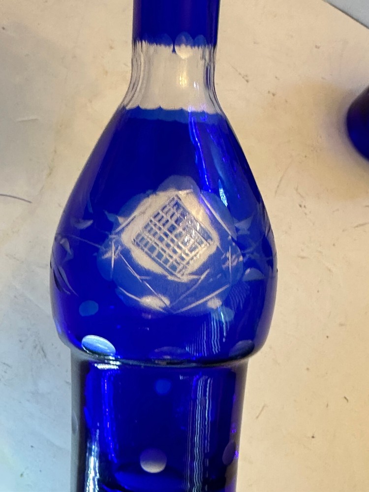 COBALT CUT TO CLEAR CONDIMENT, CASTER SET
