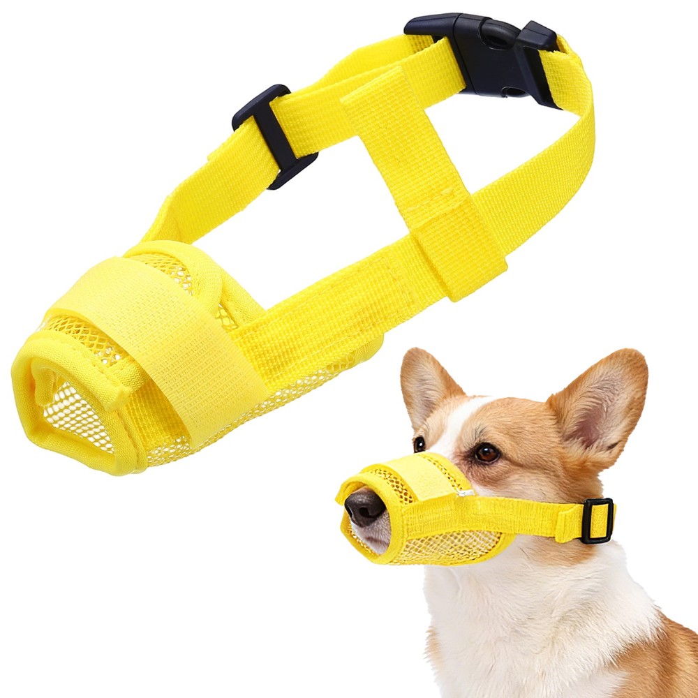 Dog Muzzle Soft Mesh Muzzle Mouth Guard Cover Yellow XXL