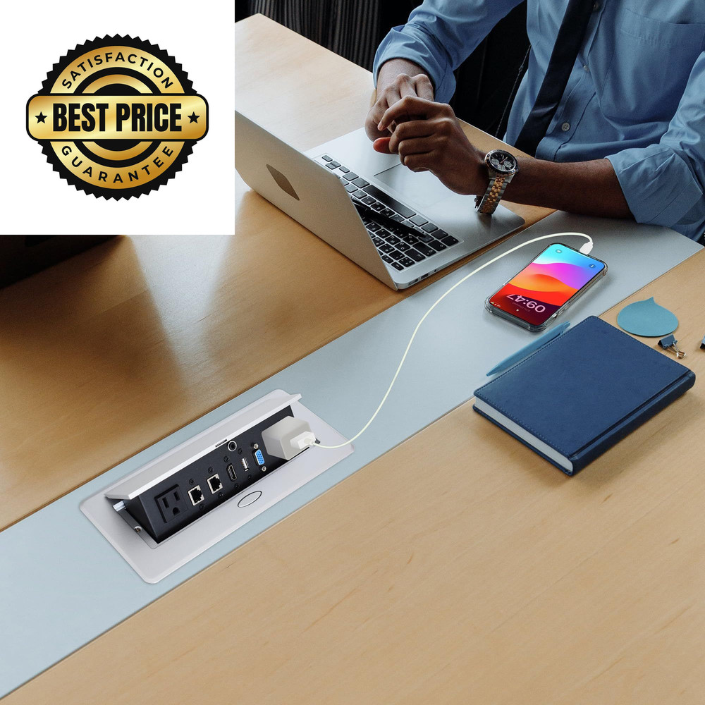 Table Pop up Power Strip Date Hub Connection Box with Outlet Network Silver