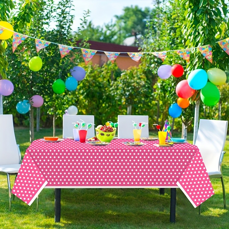 4Pcs Rose Dot Tablecloths - Plastic Disposable Rose and White Tablecloths