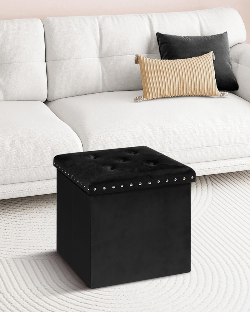 Storage-Ottoman Cube-Folding Tufted - Ottomans with Storage, Coffee Table Top...