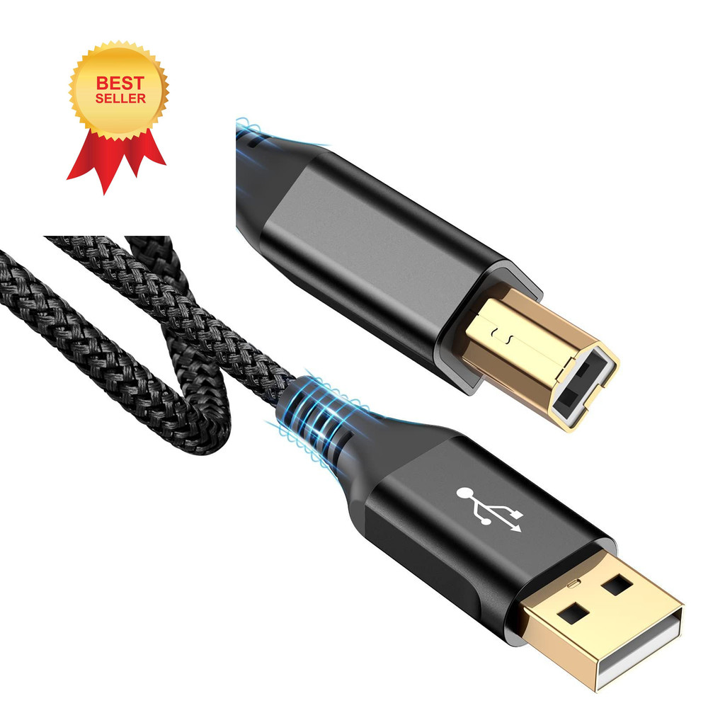 sweguard Printer Cable 10ft, USB-A to USB-B Cable, High Speed black