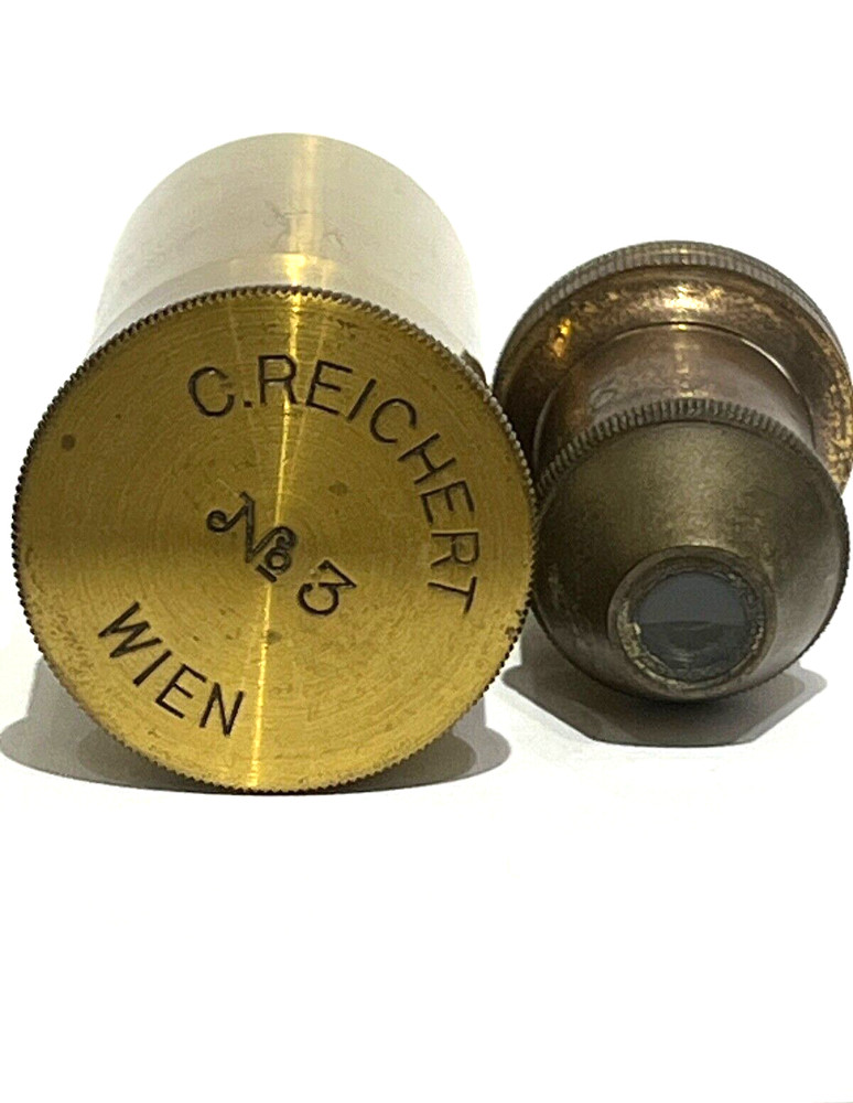 Antique Reichhert No. 3 low power microscope objective in original keeper