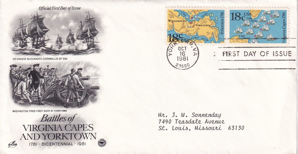 STAMP US SCOTT 1938, 1937 "Virginia Capes" 18 CENT 1981 FDC - D