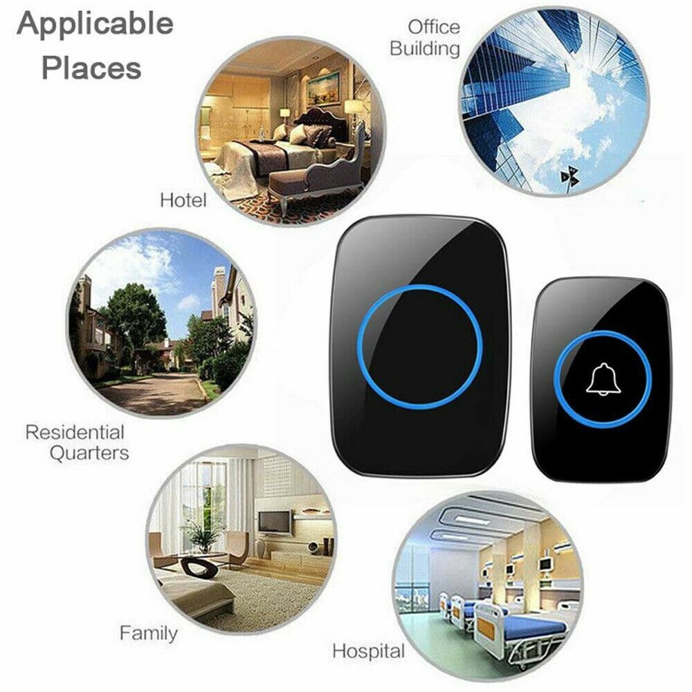 Waterproof Wireless Doorbell Adjustable Volume 1000FT Plugin Receiver 38 Chime
