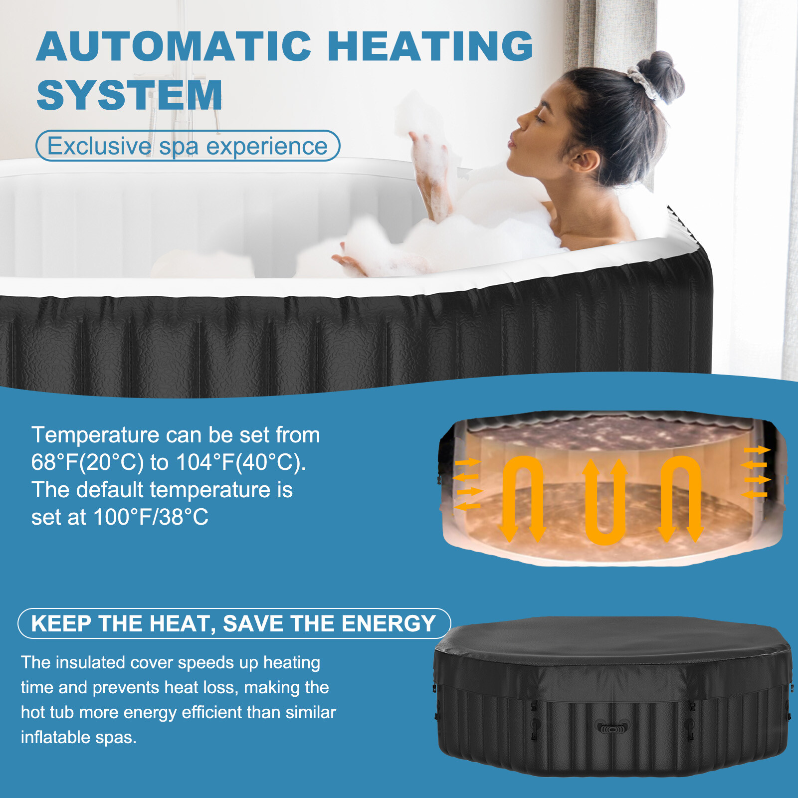 SLSY Octagon 6 Person Inflatable Hot Tub Spa with 130AirJets and Insulated Cover