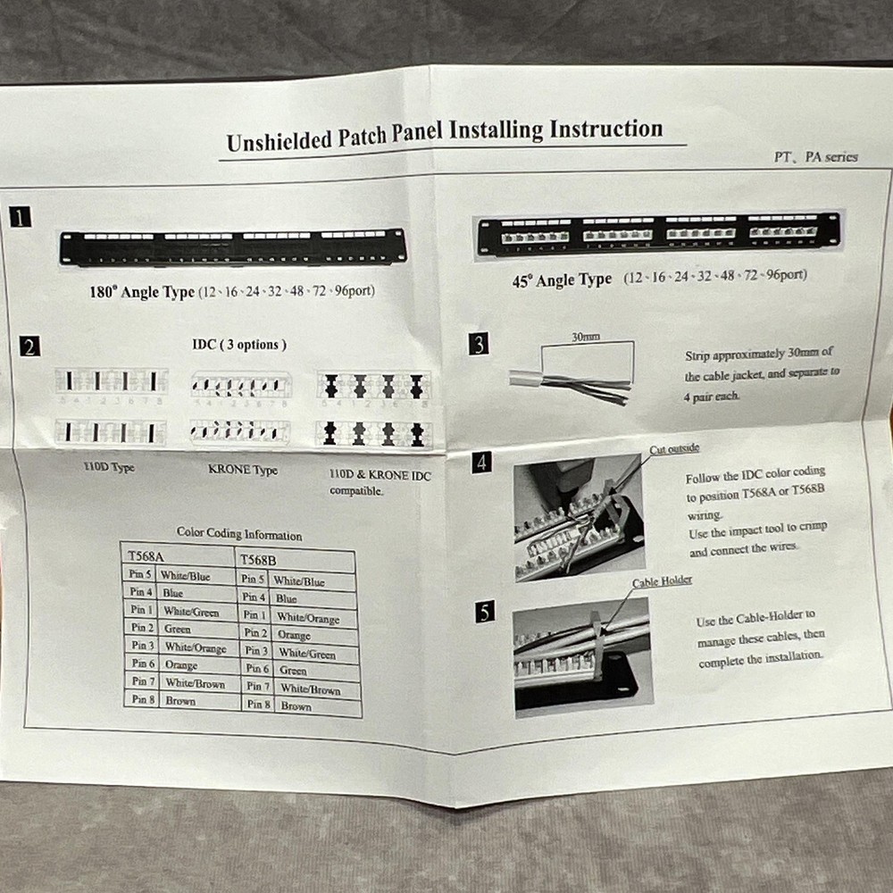 ComCables Cat 5E Patch Panel 48 Port PP-C5E-48 2U Rack Mount Black RJ45