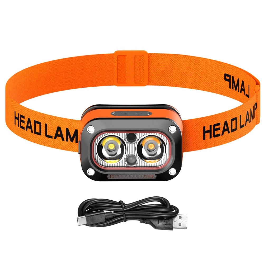 Hands-Free Smart Headlamp with Wave Sensor, Running Lights, 5 Modes, IPX4 Wat...