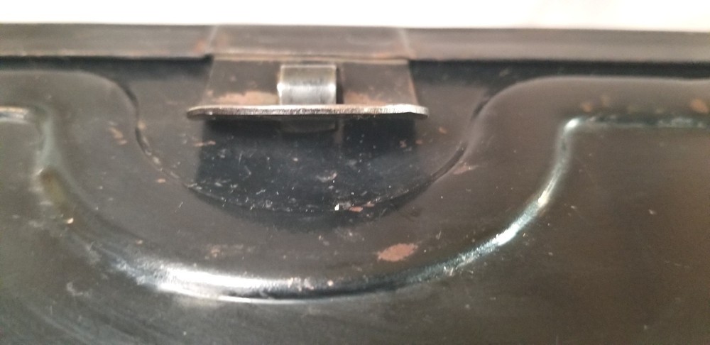 Antique Black Metal Hinged Tool Storage Box 12"