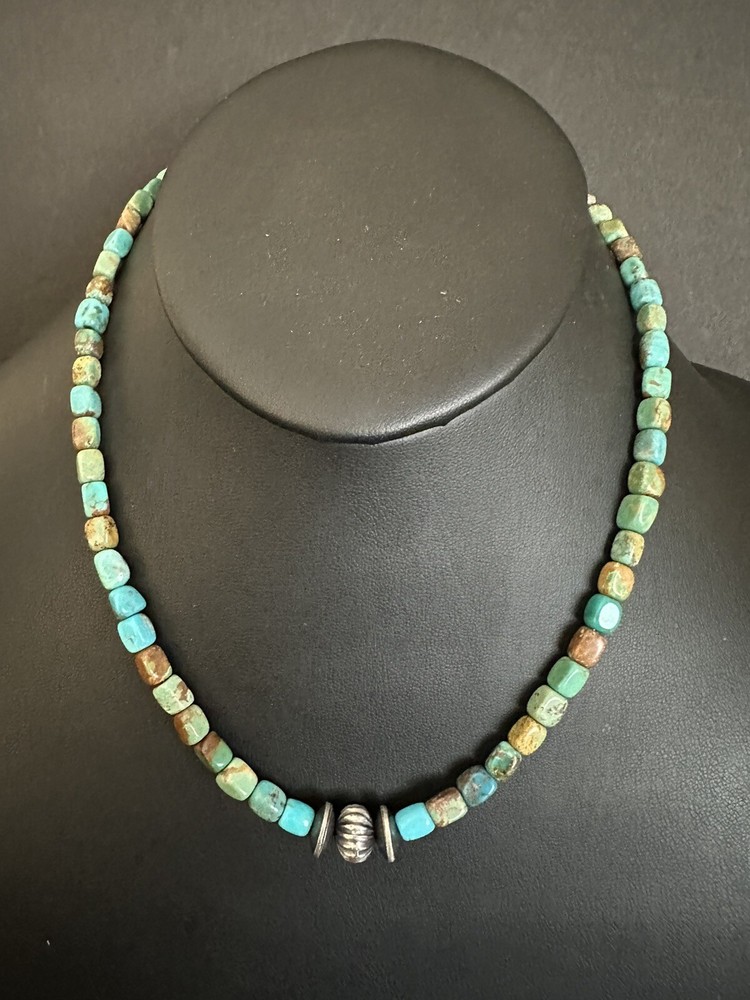 Sterling silver turquoise Bead Necklace Earrings set