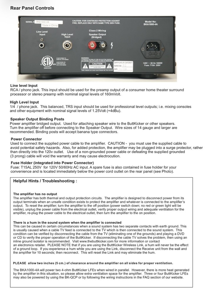 ButtKicker Power Amp BKA1000-4