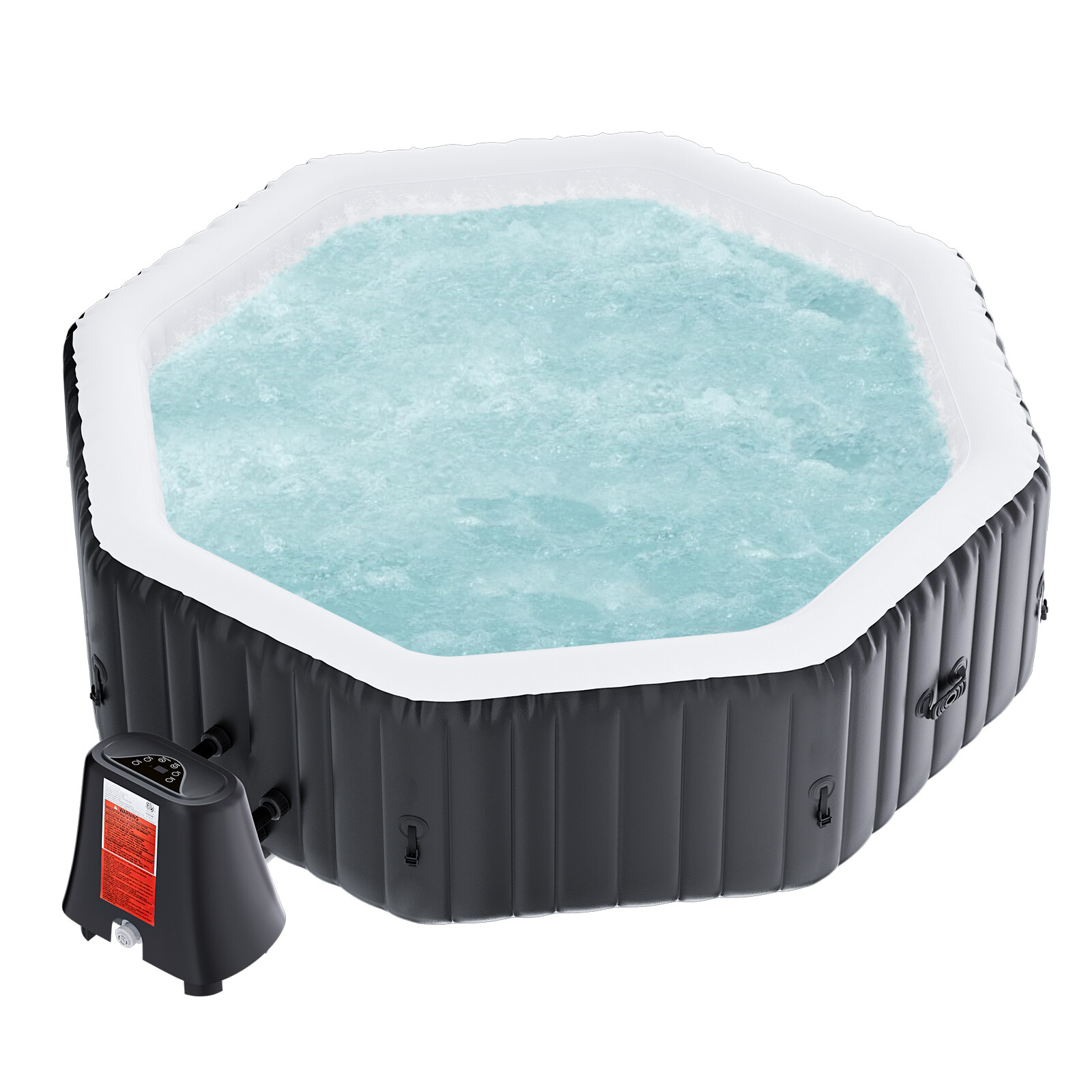 SLSY Octagon 6 Person Inflatable Hot Tub Spa with 130AirJets and Insulated Cover