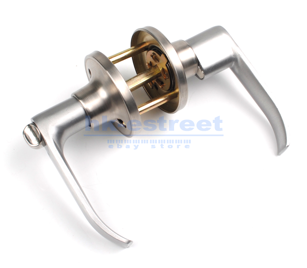 Entry Door Lever Lock Set Privacy Keyed Knobs Lockset Handle+2 Keys Satin Nickel