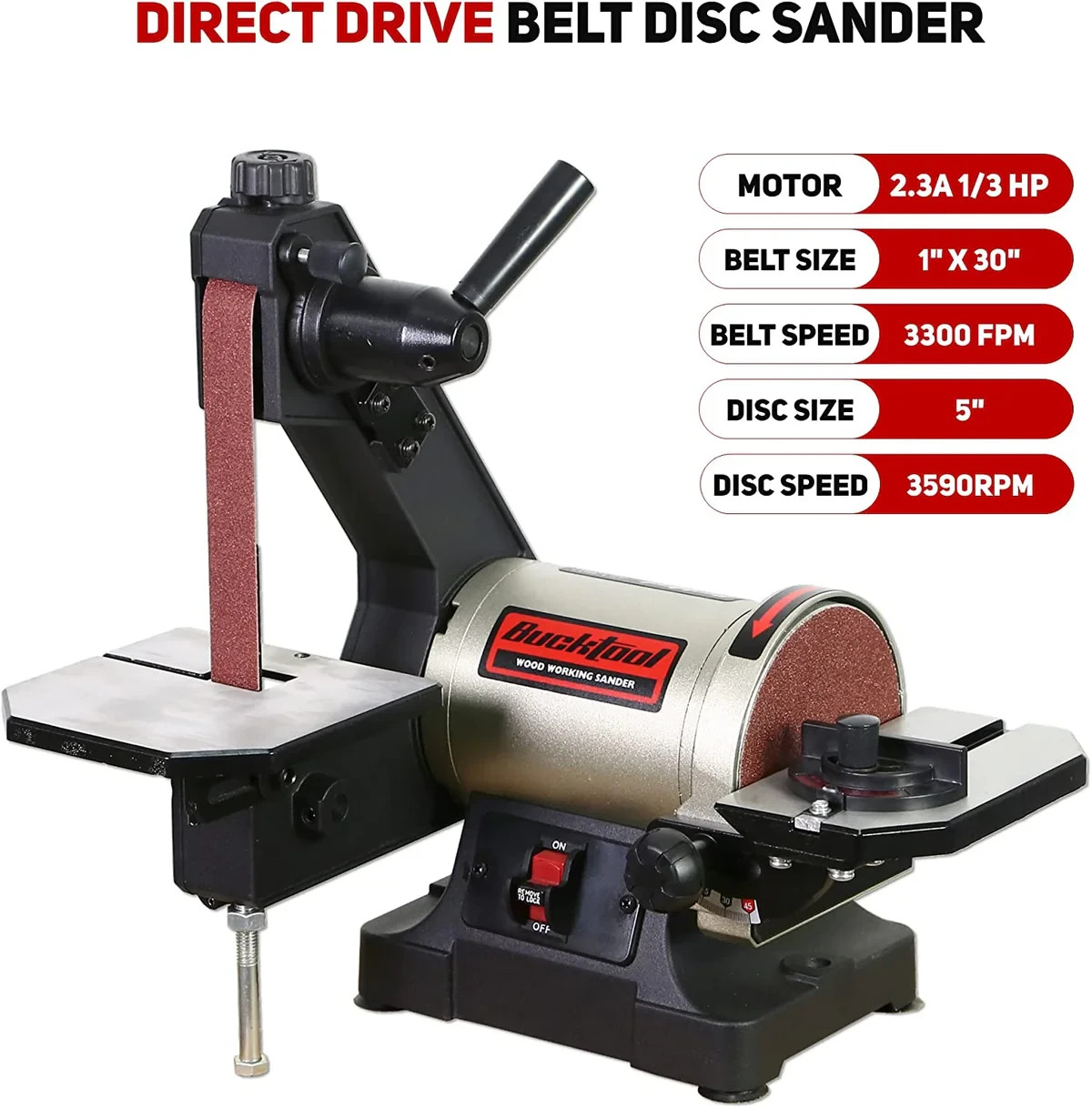 BUCKTOOL 1"x30" Bench Belt Sander with 5" Disc,1/3HP Benchtop Belt Disc Sander
