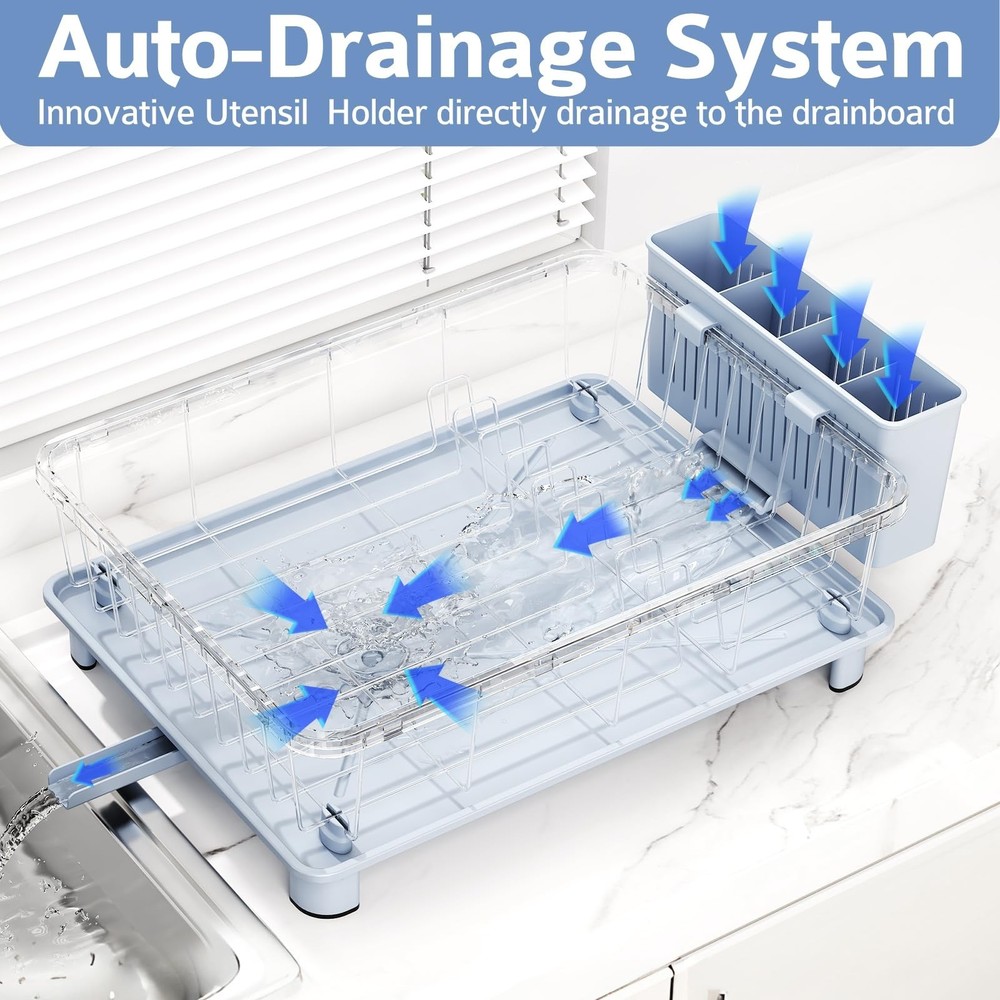 Blue Dish Drying Rack, Dish Rack,Space-Saving Dish Racks for Kitchen Counter ...