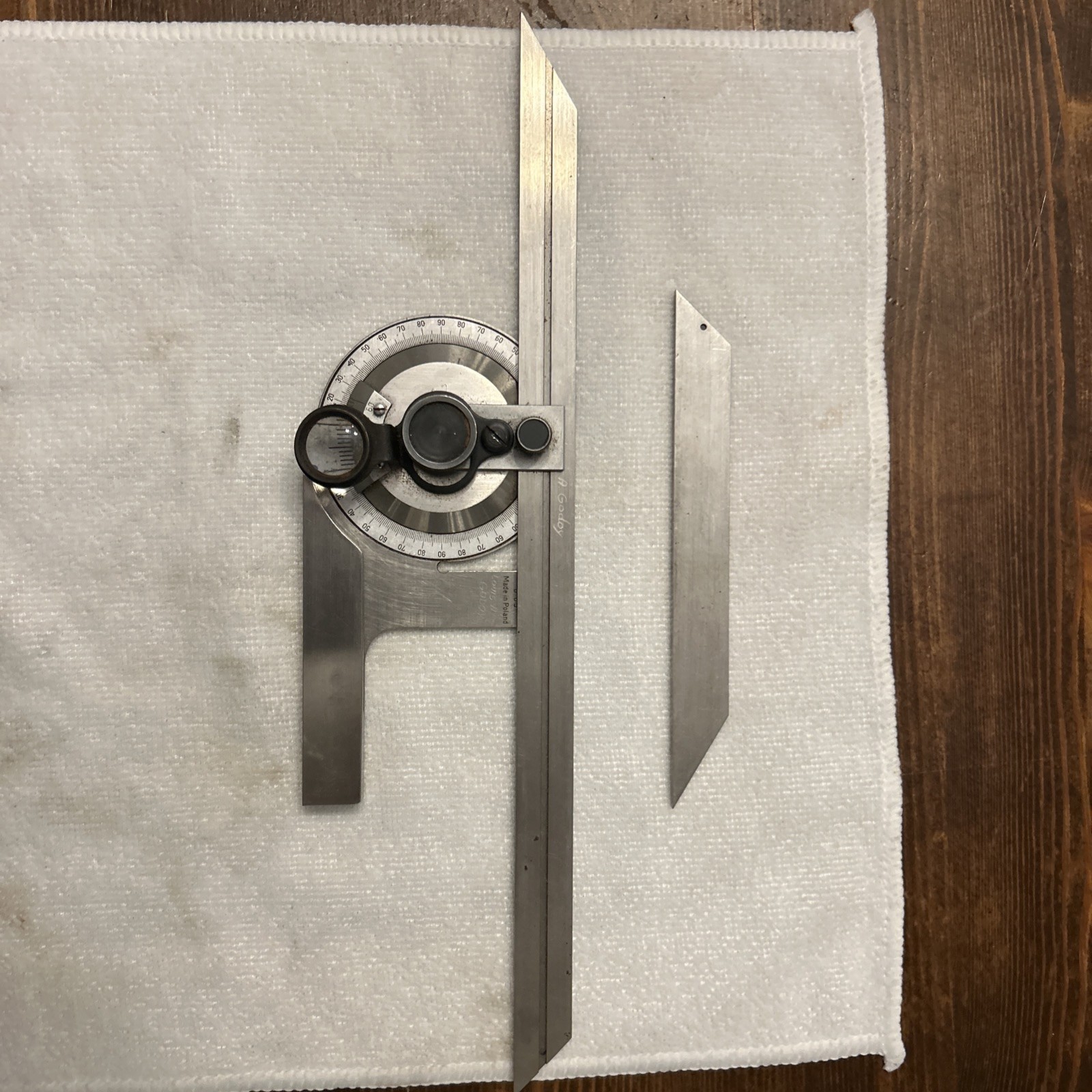 Vintage stainless steel Protractor VIN Machinists , Made in POLAND in case