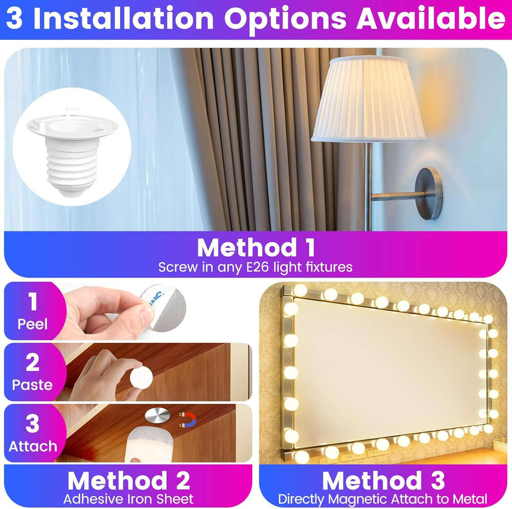 2-Pack Rechargeable Battery Operated Light Bulb with Remote Control, E26 Battery