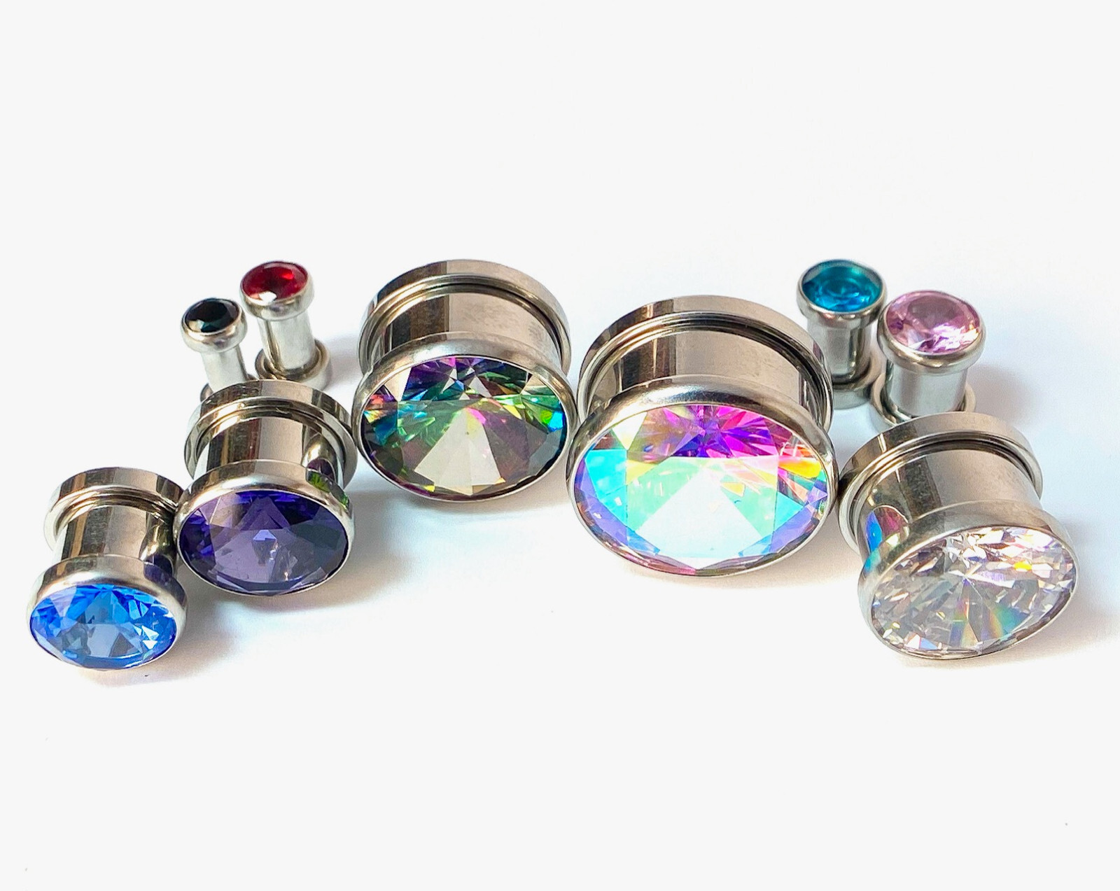 PAIR Large Gem Screw Fit Tunnels Plugs Gauges Earlets Piercing Body Jewelry