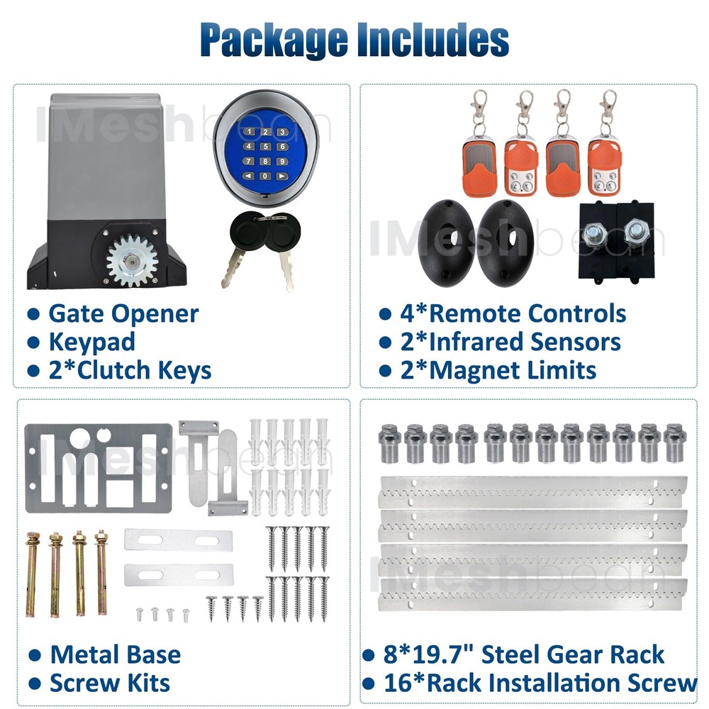 2000LBS Automatic Sliding Gate Opener Rack Driven APP+Keypad+4 Remote Controls