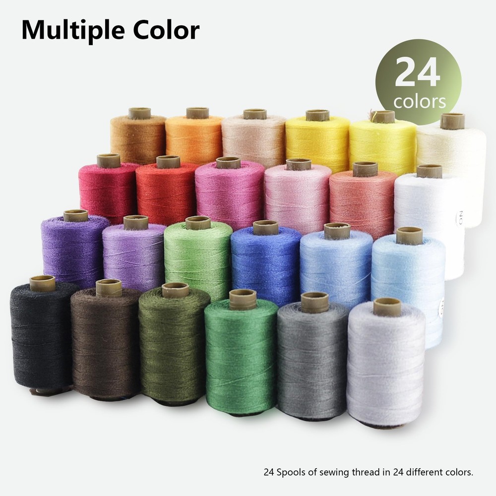 24Pcs Sewing Thread Spools Set 1000 Yards Per Spool Mixed Cotton Threads for ...