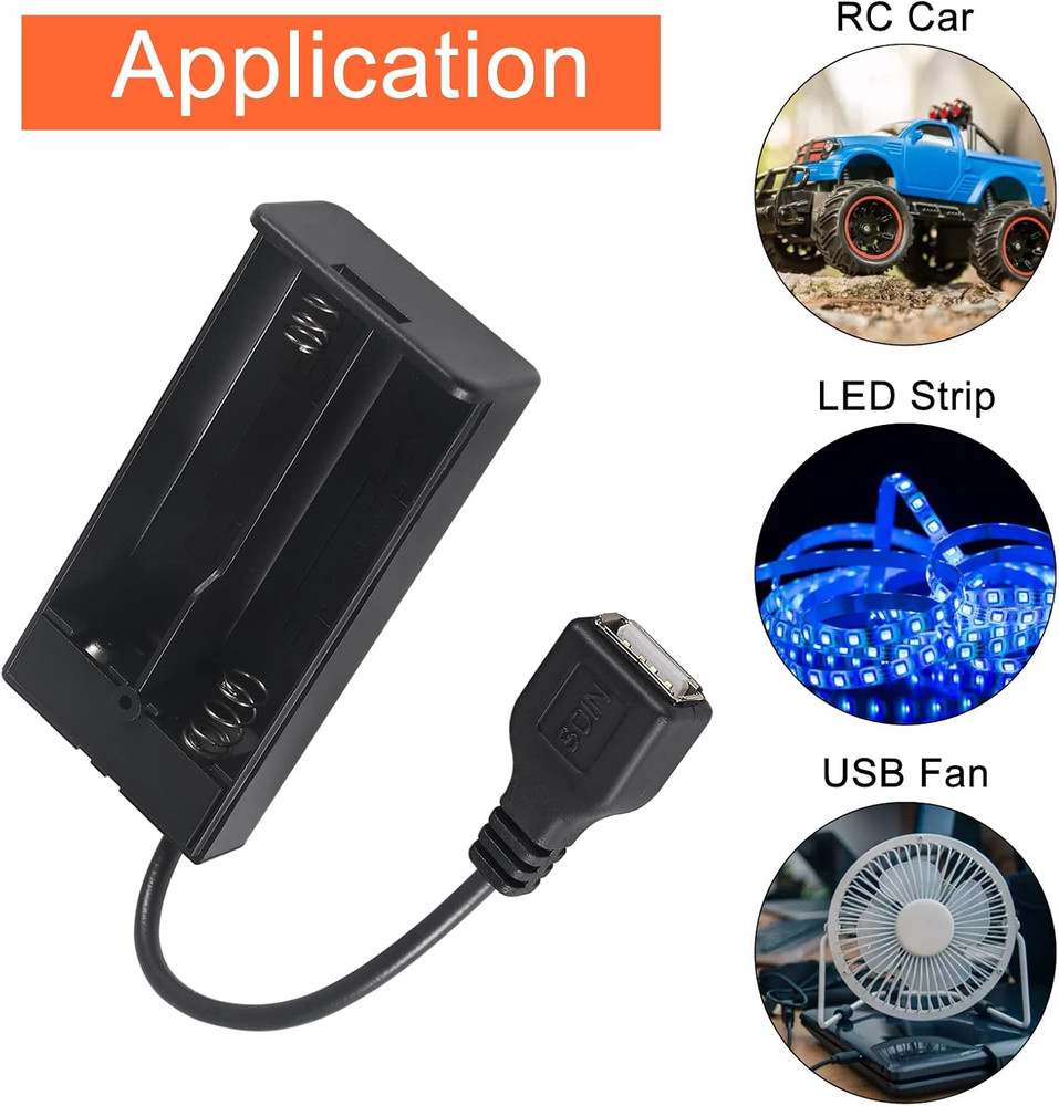 3Pcs 2 AA Battery Holder USB Female Socket 2 AA Battery Case Box Holder