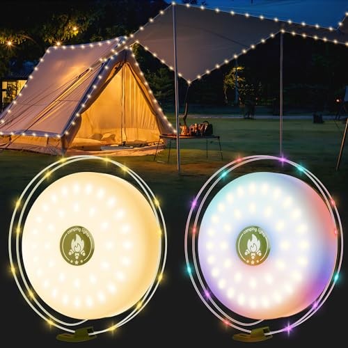 Camping String Lights, 2 in 1 Outdoor String Lights with 8 2 Pack Green