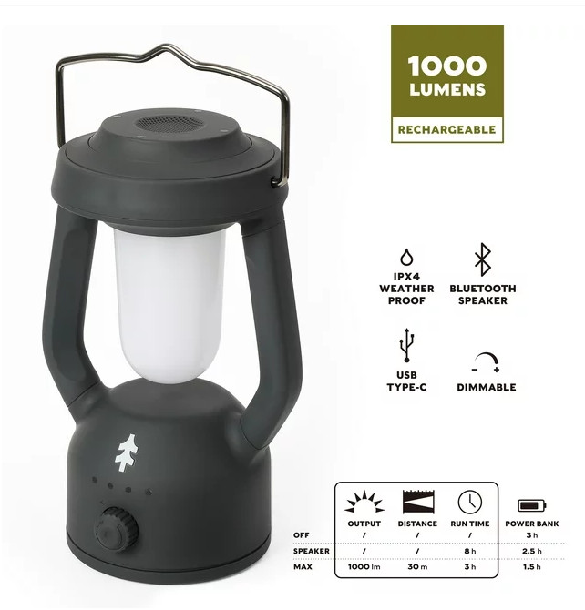 Swiss Tech Rechargeable LED Lantern with Bluetooth Speaker, IPX4 Weatherproof