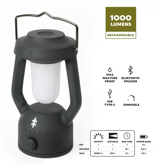 Swiss Tech Rechargeable LED Lantern with Bluetooth Speaker, IPX4 Weatherproof
