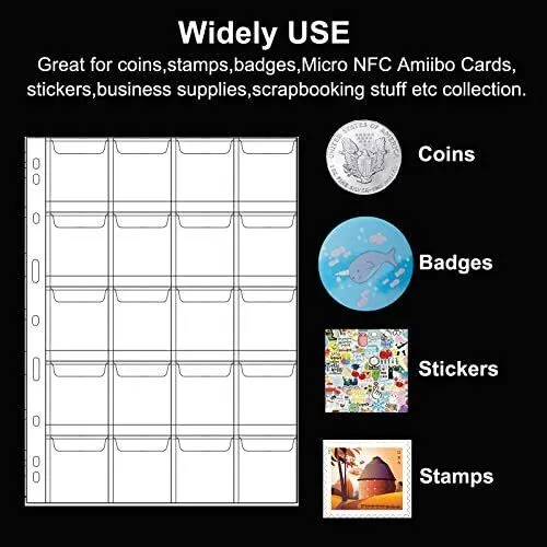 10 Sheets Coin Collection PagesCoin Binder Inserts Sleeves with 9 Hole for