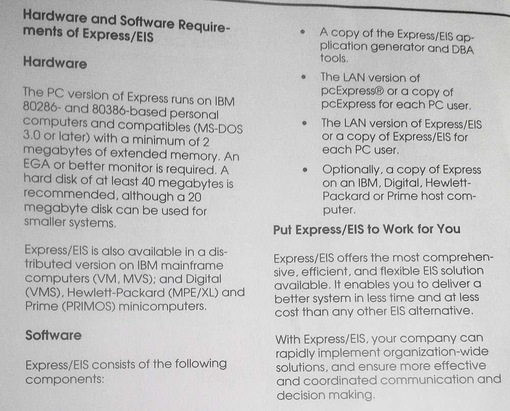 1990 Express/EIS brochure, by Information Resources Inc.