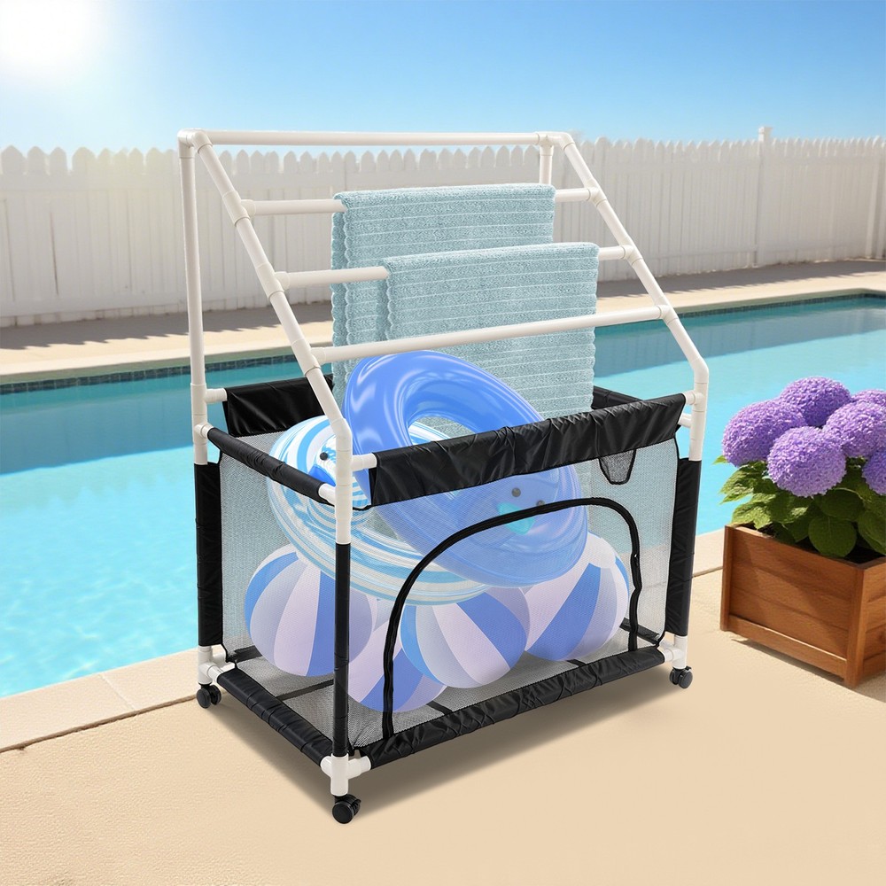 Rolling Pool Noodle Storage Organizer Bin with Mesh