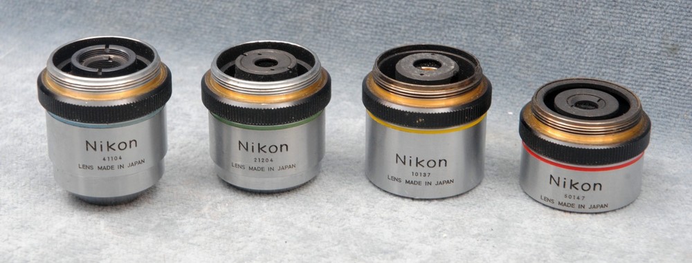 4x NIKON MICROSCOPE OBJECTIVE SET - Epi5, Epi10, Epi20 & EpI40 - 27MM THREADS