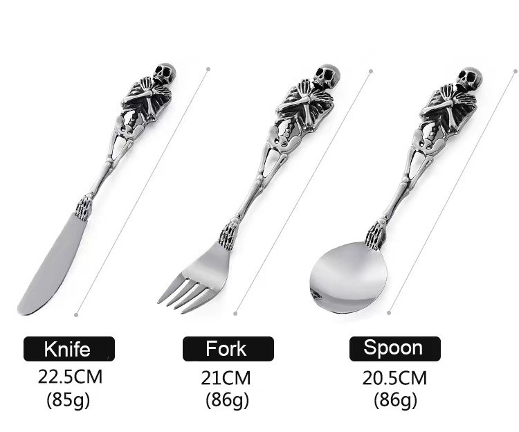 1 Set Stainless Skull Skeleton Spoon Fork Knife Dinnerware Set Tableware Gift