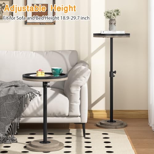 Small Side Table, Drink Table, Height Adjustable Round End Table, Pedestal Grey