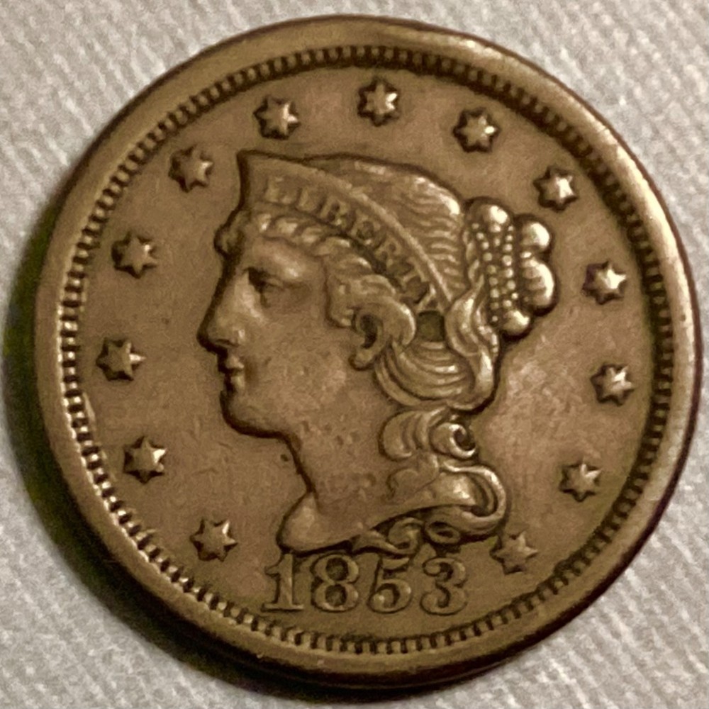 ~ 1853 Braided Hair US Large Cent