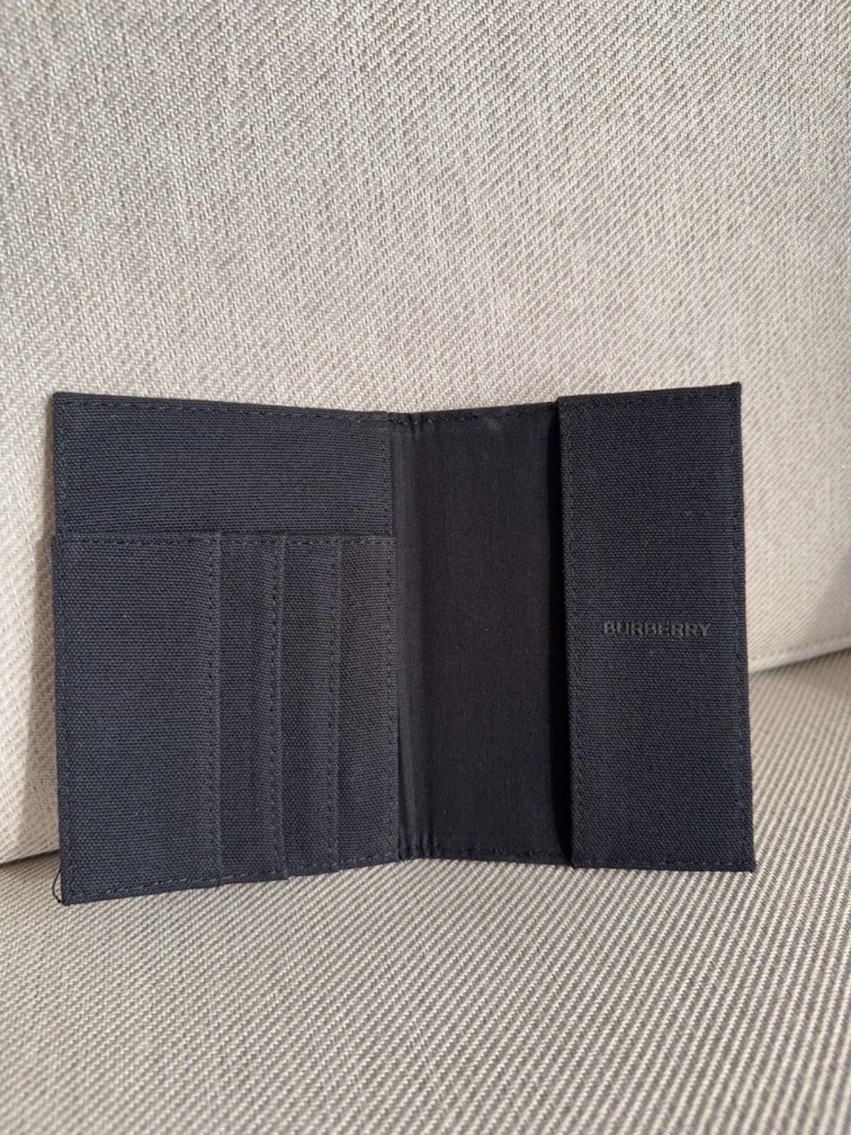 BURBERRY Beauty Black Canvas Passport Holder Travel Accessory w/ Paper Gift Bag