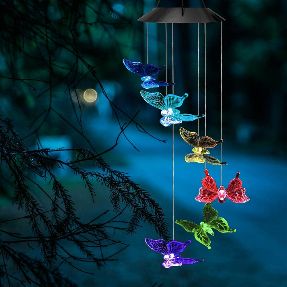 Solar LED Garden Outdoor Wind Chimes Colour Changing Lights Hanging butterfly US