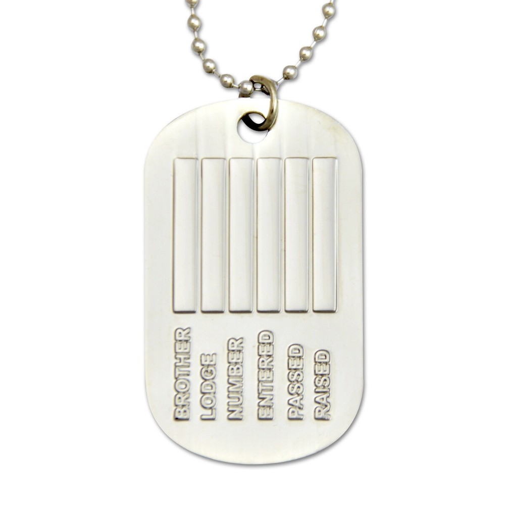 Engraved Square & Compass Dog Tag Masonic Necklace - [Silver][2'' Tall]