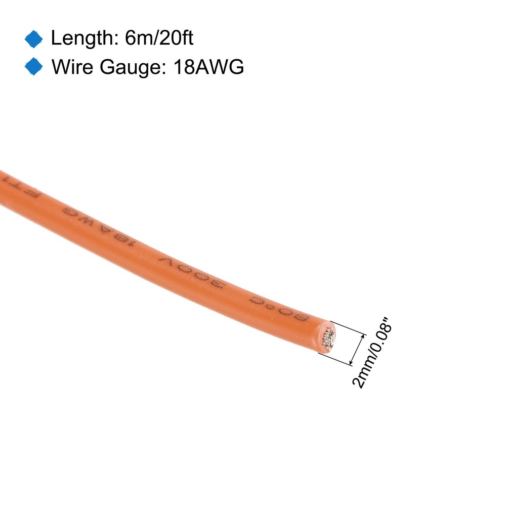 18AWG Stranded Wire PVC Hookup 6M/20ft Orange, Electrical Wire UL1007 Spool