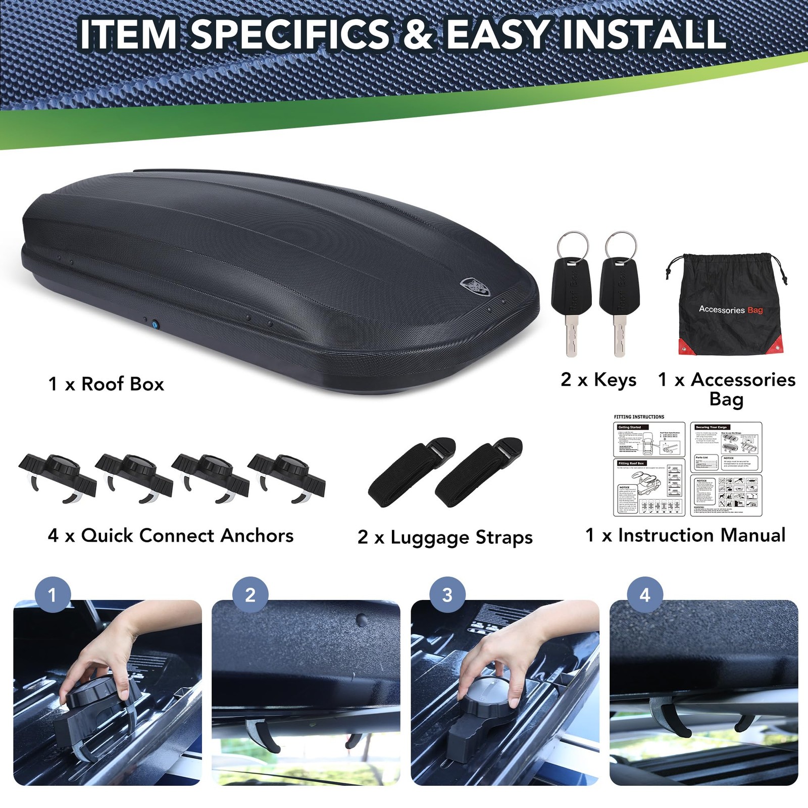 Rooftop Cargo Box Carrier Dual-Side Opening Roof Mount Travel Luggage Storage