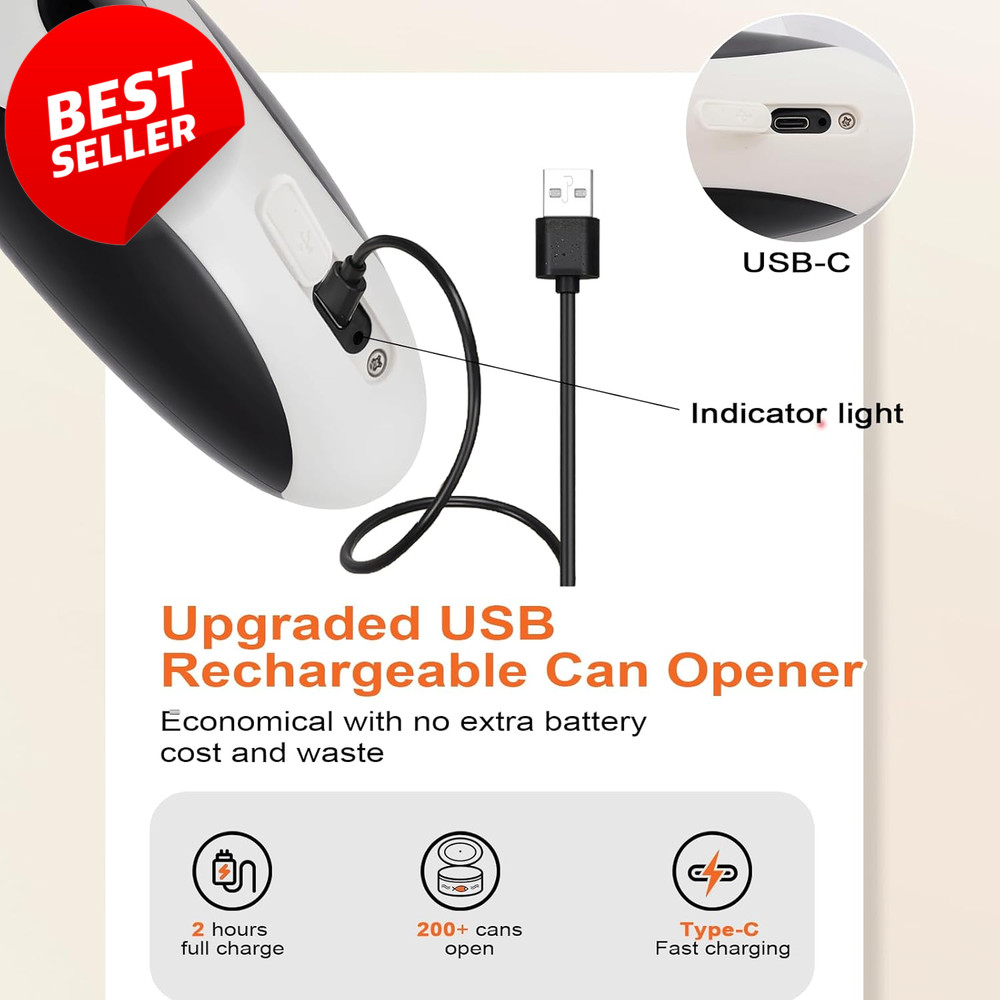 Electric Can Opener One Touch USB-C Rechargeable Automatic Kitchen Tool - US