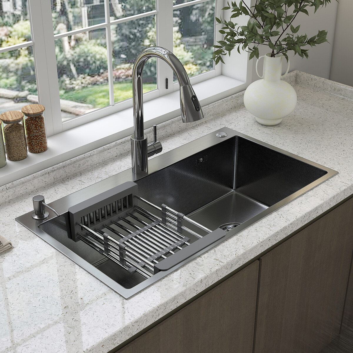 Drop In Kitchen Sink Stainless Steel Single Bowl Sinks with Faucet 28/30/32 Inch