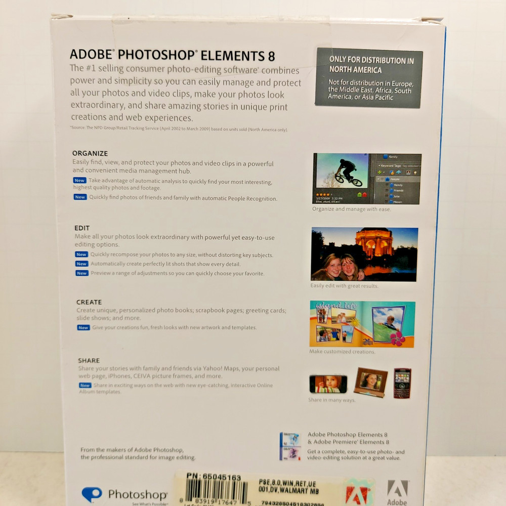 Adobe Photoshop Elements 8 (PC, 2009) with serial number
