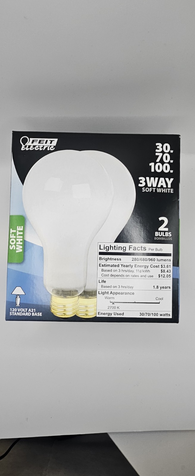 Fiet electric 30/70/100 3 way bulb 6-pk ((3)-2pks)