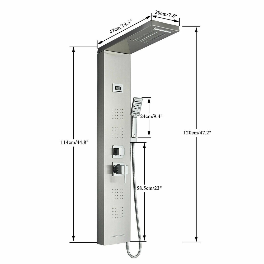 LED Shower Panel Tower System Water&Rainfall Massage Jet System Brushed Nickel
