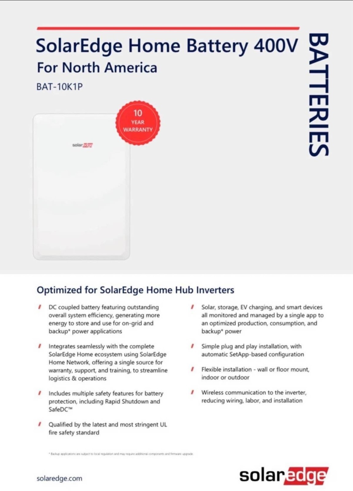 SolarEdge Home Battery 400V 10khw