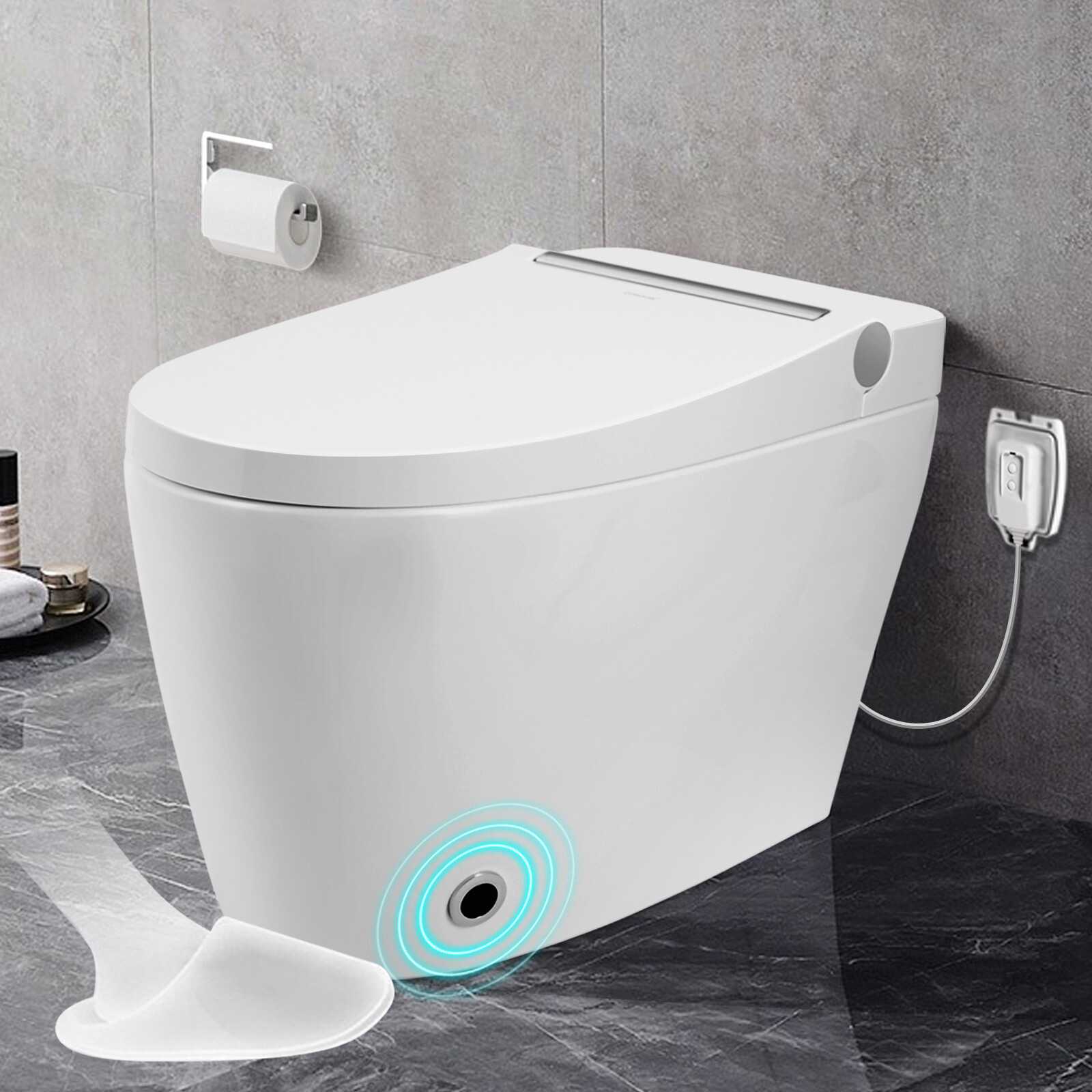 One Piece Electronic Smart Toilet Heat Auto Flush Foot Sensor Night Light