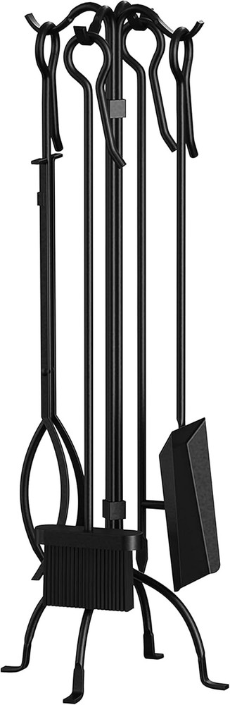 5-Piece Fireplace Tools Set Heavy Duty Wrought Iron Toolset Black